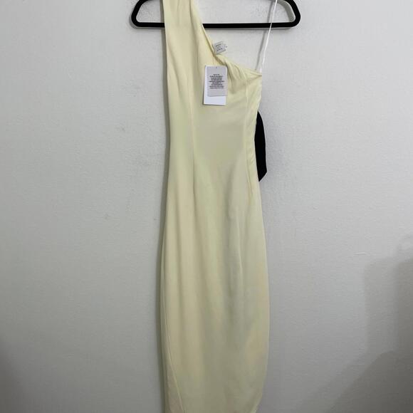 Helsa The Seline Dress butter yellow asymmetrical open-sided bow-tie XS NWT $369 - Picture 12 of 14